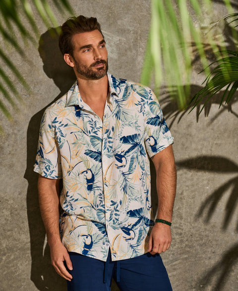 Toucan Print Shirt-Casual Shirts-Cubavera