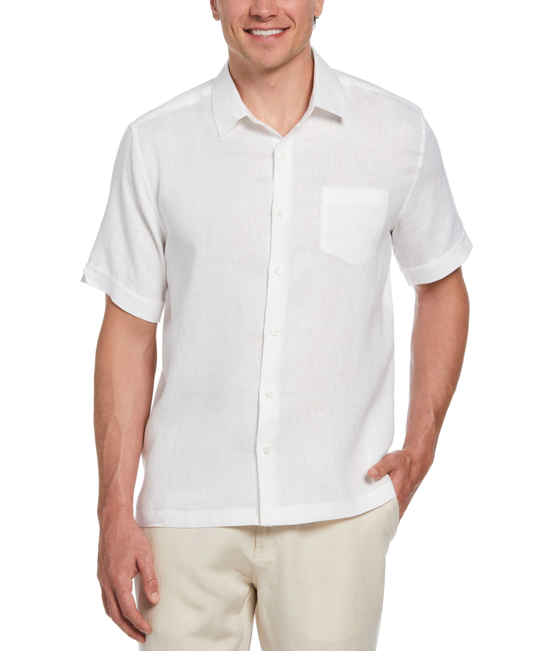 Big & Tall TravelSelect™ Linen-Blend One Pocket Shirt (Brilliant White) 