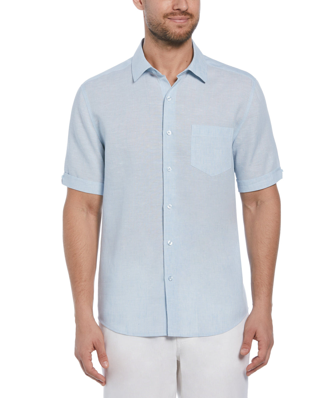 Big & Tall TravelSelect™ Linen-Blend One Pocket Shirt (Cerulean) 