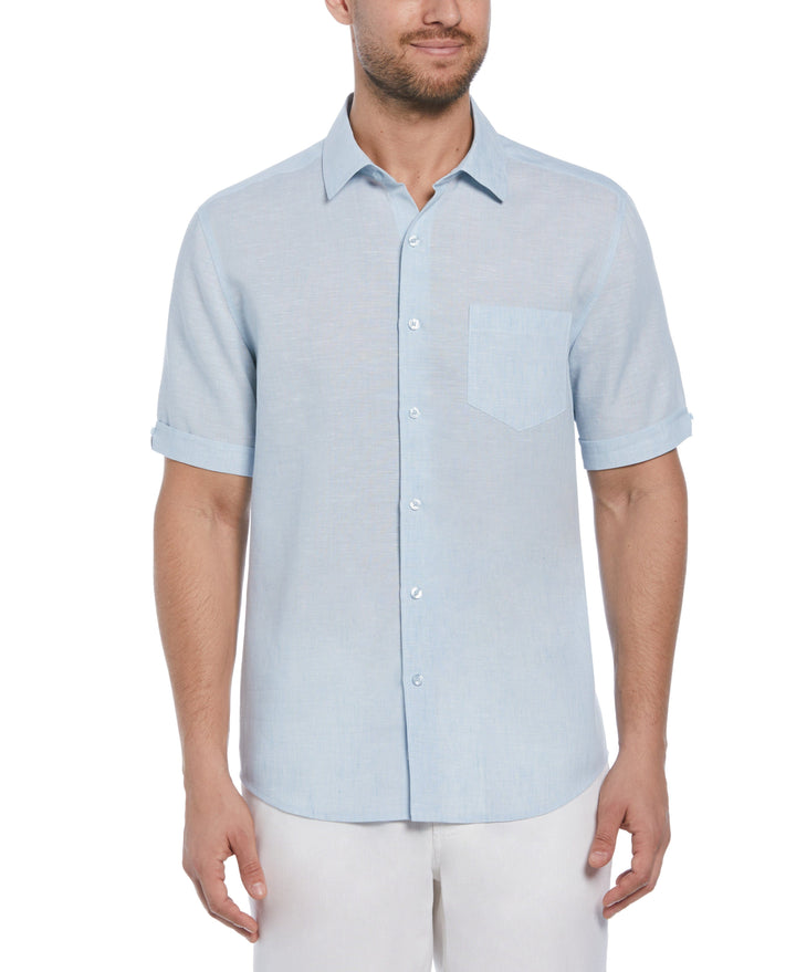 Big & Tall TravelSelect™ Linen-Blend One Pocket Shirt (Cerulean) 