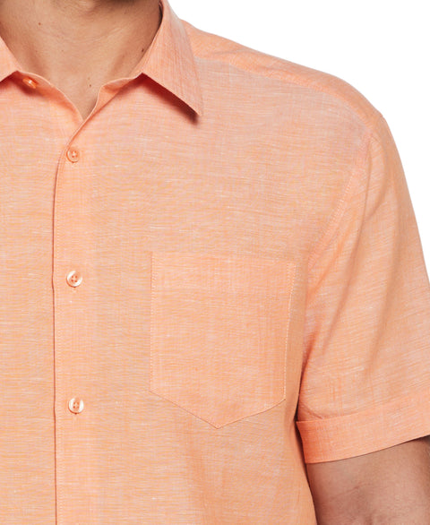 Travel Select Linen Blend One Pocket Shirt (Coral Rose) 