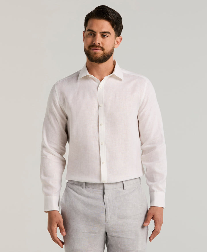 Travelselect™ Linen-Blend Long Sleeve Shirt (Brilliant White) 