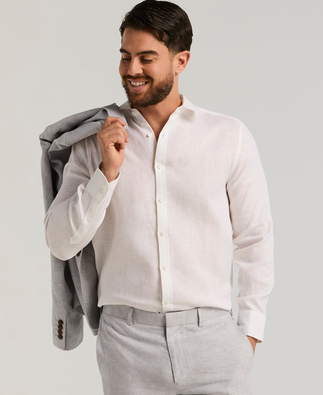 Travelselect™ Linen-Blend Long Sleeve Shirt (Brilliant White) 