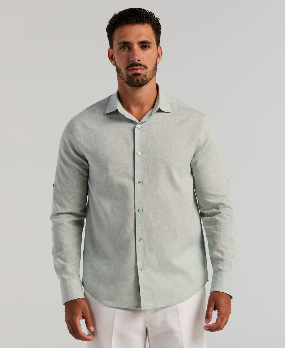 Linen Blend Wrinkle-Resistant Shirt (Blue Surf) 