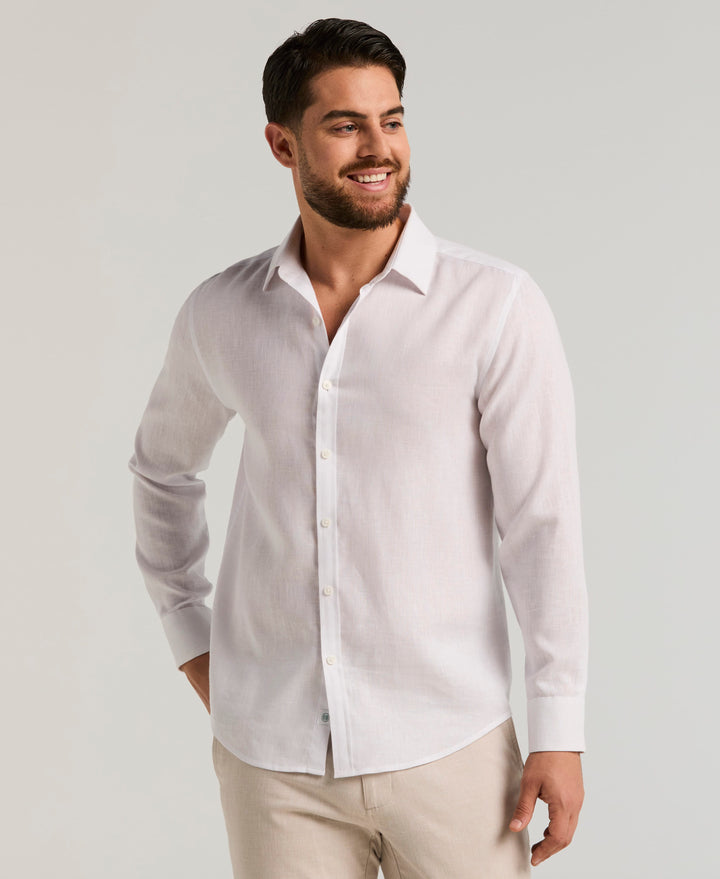 Linen Blend Wrinkle-Resistant Shirt (Brilliant White) 