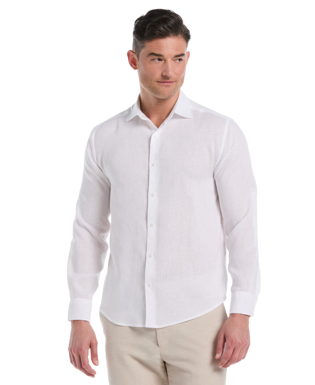 Linen Blend Wrinkle-Resistant Shirt (Brilliant White) 
