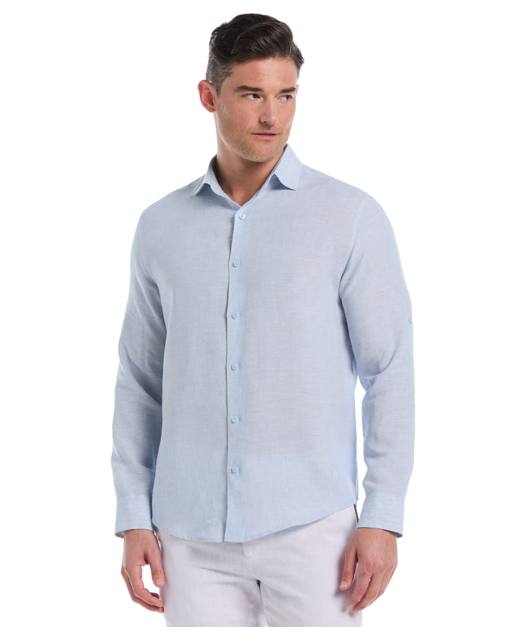 Linen Blend Wrinkle-Resistant Shirt (Cerulean) 