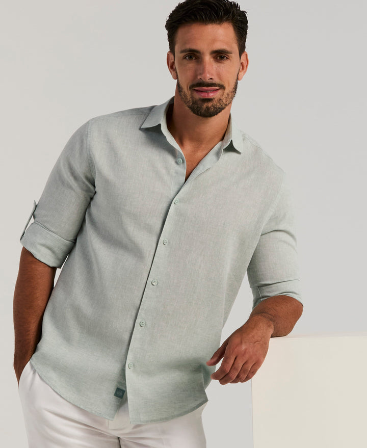 Linen Blend Wrinkle-Resistant Shirt (Blue Surf) 