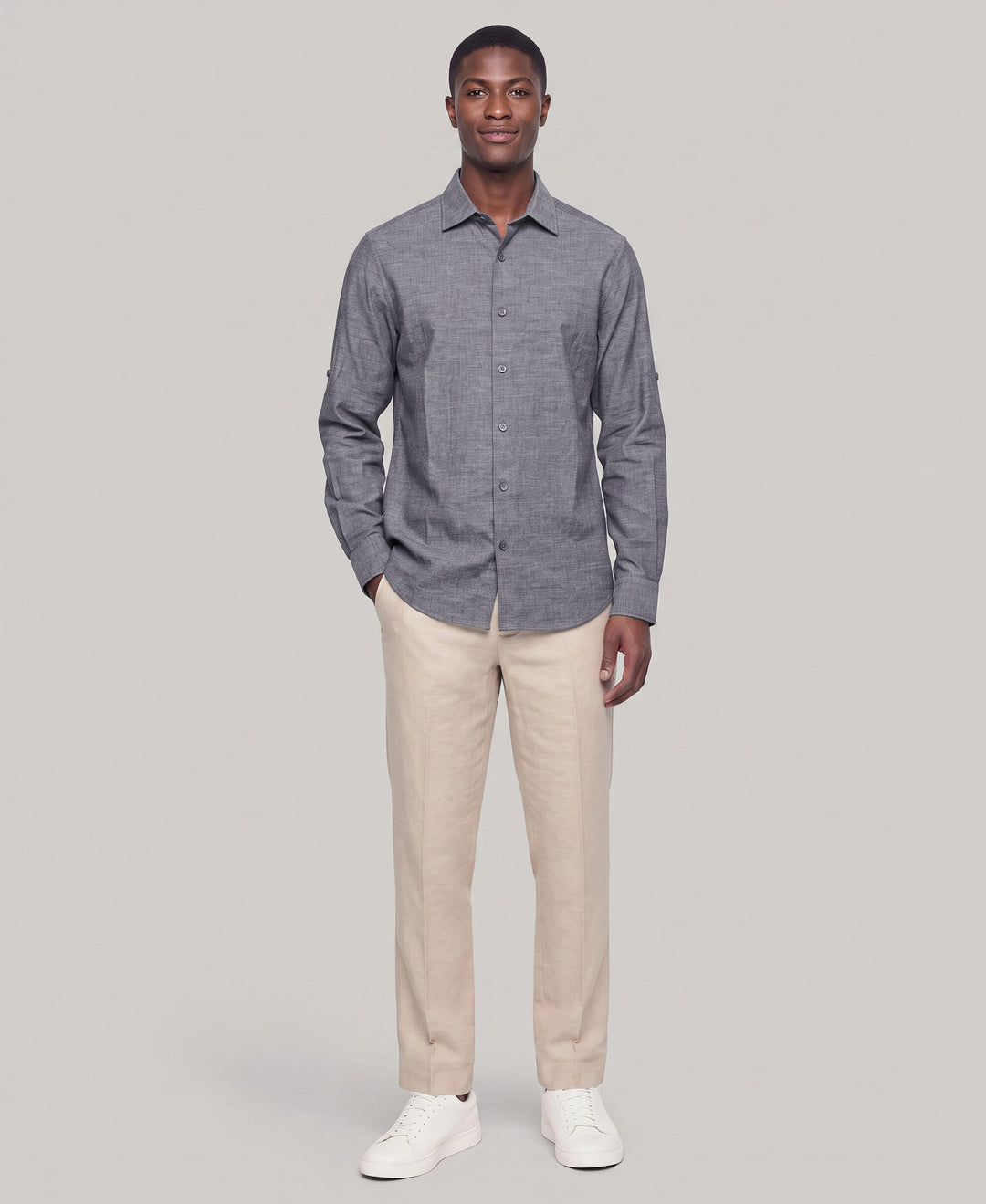 Linen Blend Wrinkle-Resistant Shirt (Dress Blues) 