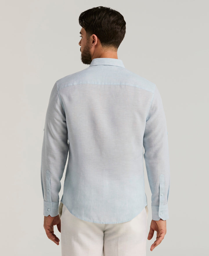 Linen Blend Wrinkle-Resistant Shirt (Cerulean) 