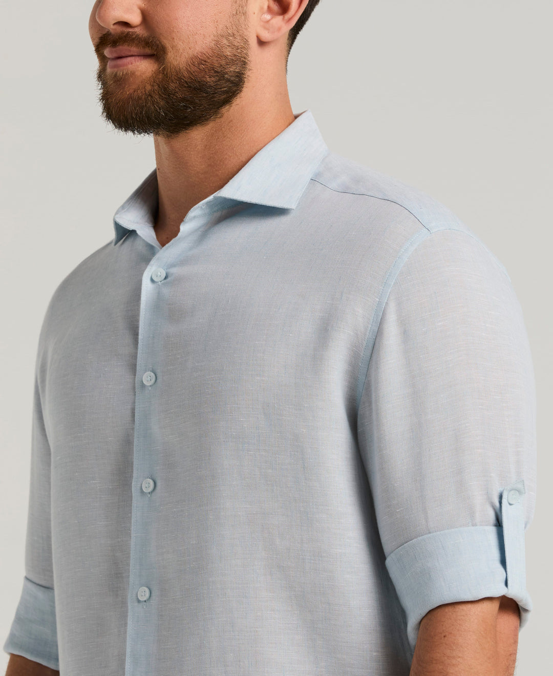 Linen Blend Wrinkle-Resistant Shirt (Cerulean) 