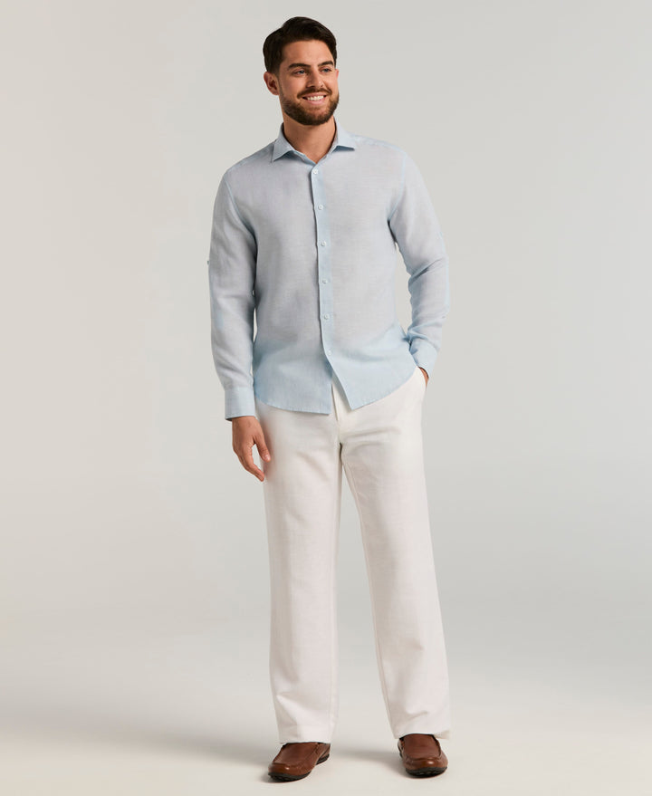 Linen Blend Wrinkle-Resistant Shirt (Cerulean) 