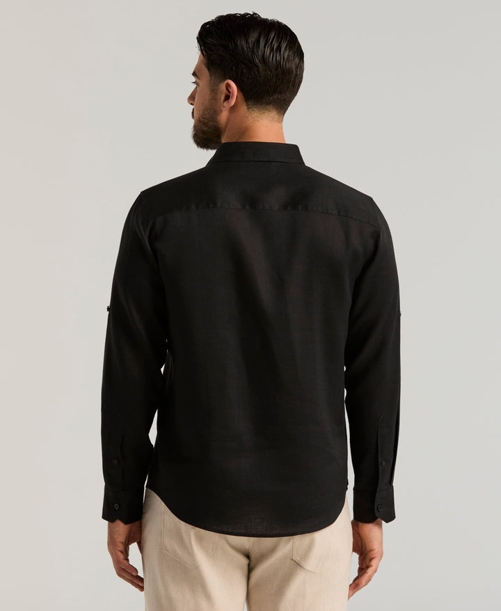 Linen Blend Wrinkle-Resistant Shirt (Jet Black) 