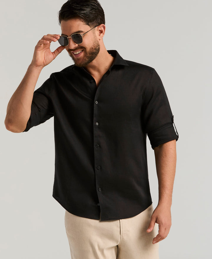 Linen Blend Wrinkle-Resistant Shirt (Jet Black) 