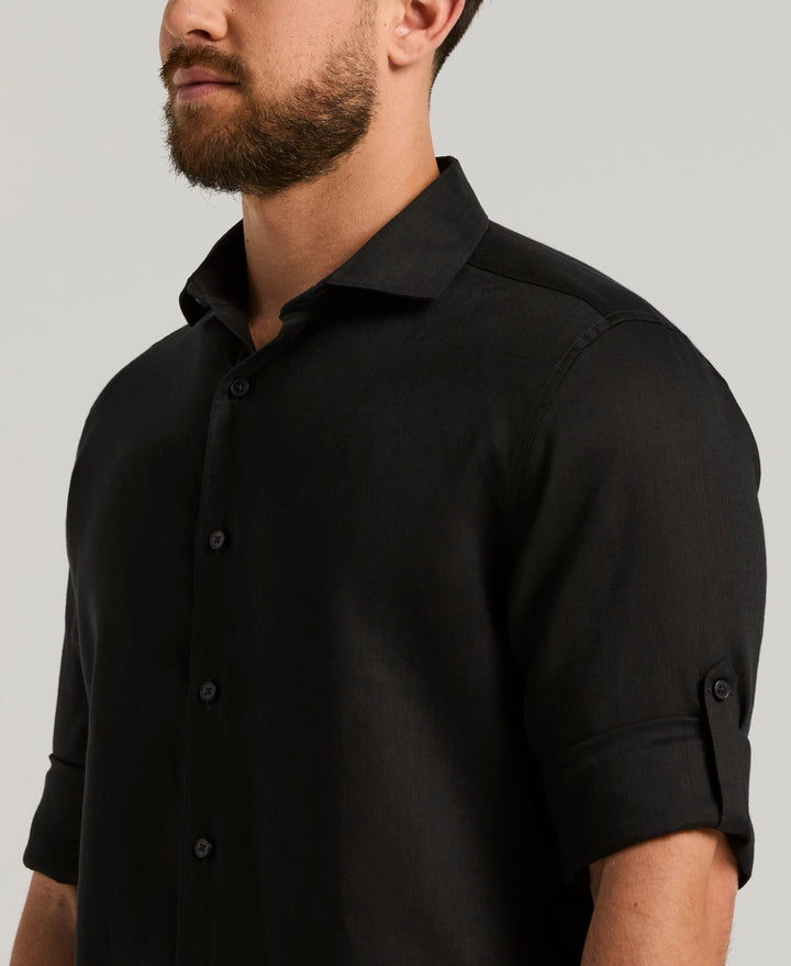 Linen Blend Wrinkle-Resistant Shirt (Jet Black) 