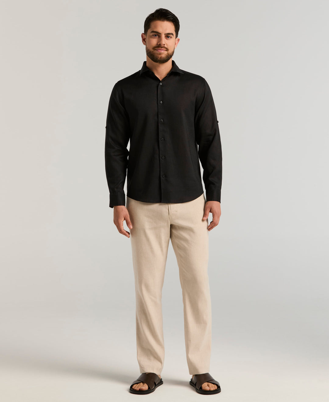 Linen Blend Wrinkle-Resistant Shirt (Jet Black) 