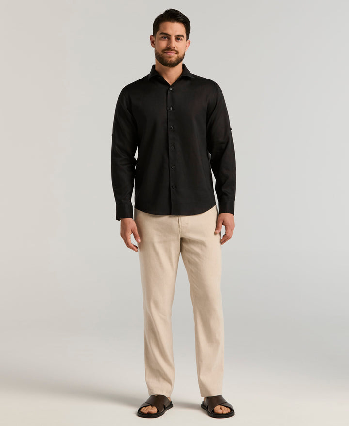 Linen Blend Wrinkle-Resistant Shirt (Jet Black) 