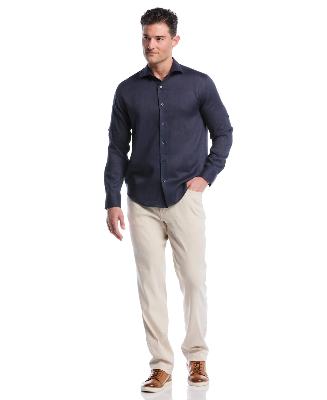 Linen Blend Wrinkle-Resistant Shirt (Mood Indigo) 