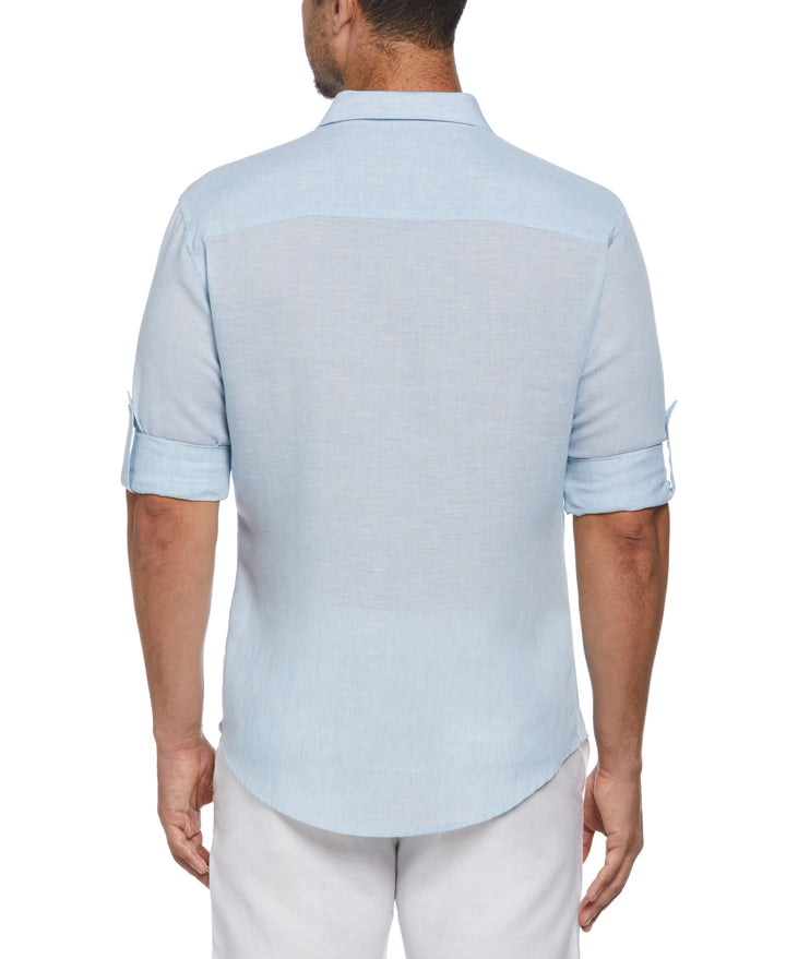 Linen Blend Wrinkle-Resistant Shirt (Cerulean) 