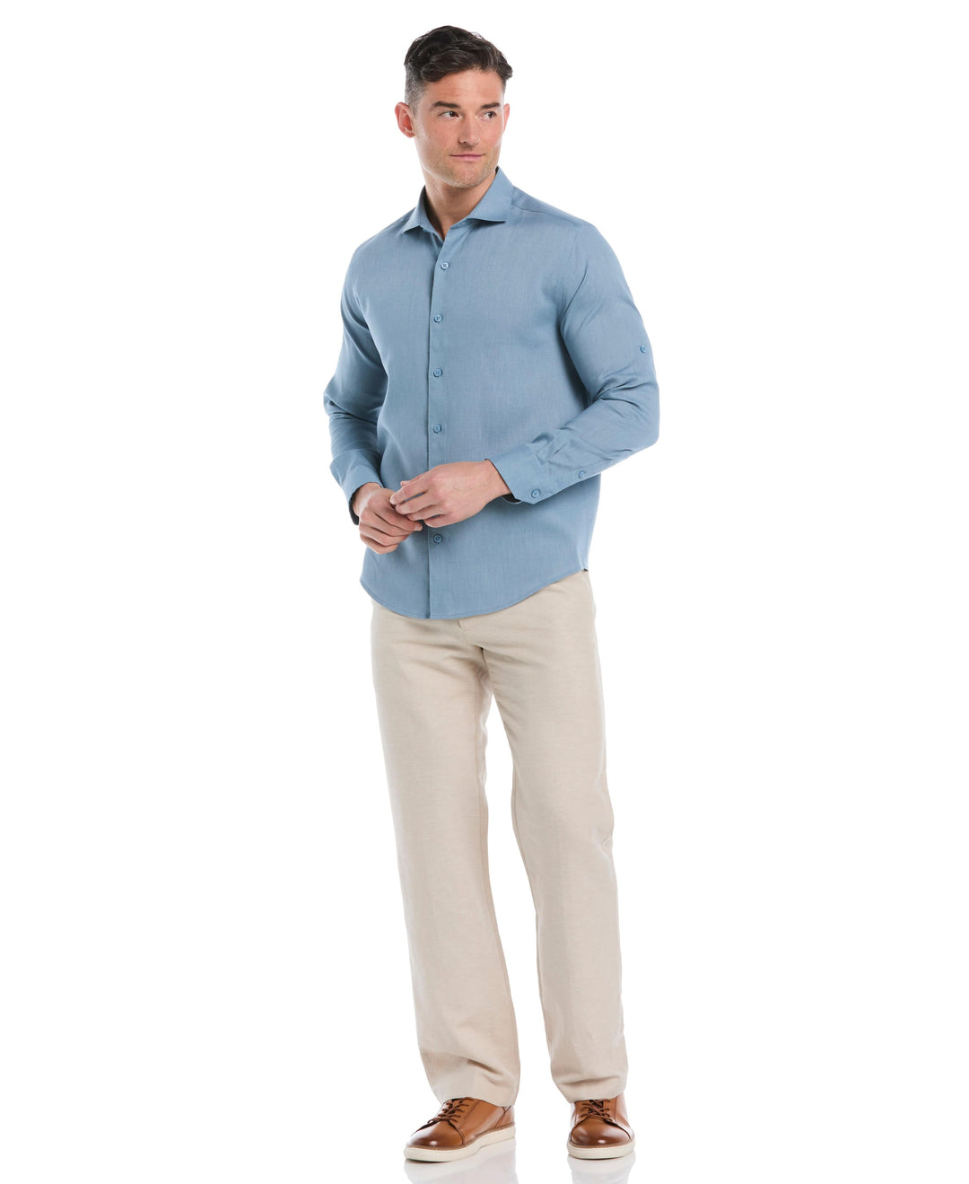 Linen Blend Wrinkle-Resistant Shirt (Windward Blue) 