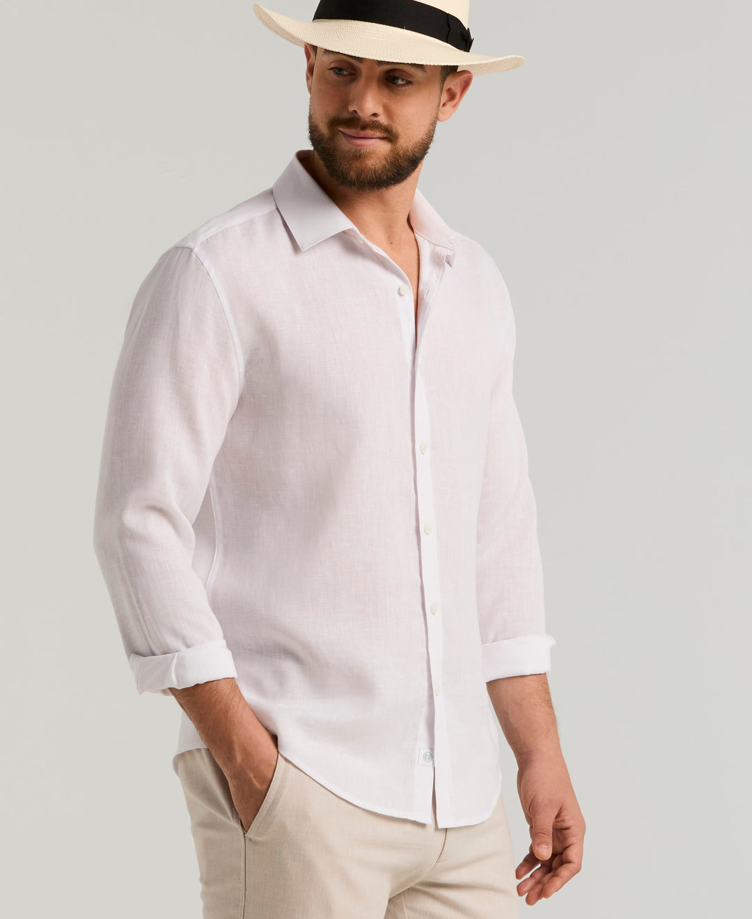 Linen Blend Wrinkle-Resistant Shirt (Brilliant White) 
