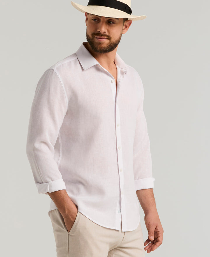 Linen Blend Wrinkle-Resistant Shirt (Brilliant White) 