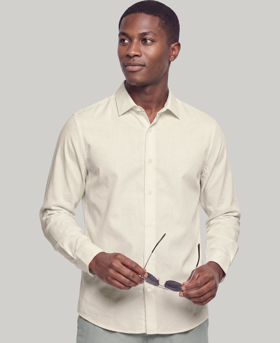 Linen Blend Wrinkle-Resistant Shirt (Rainy Day) 