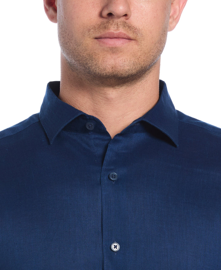 Linen Blend Wrinkle-Resistant Shirt (Estate Blue) 