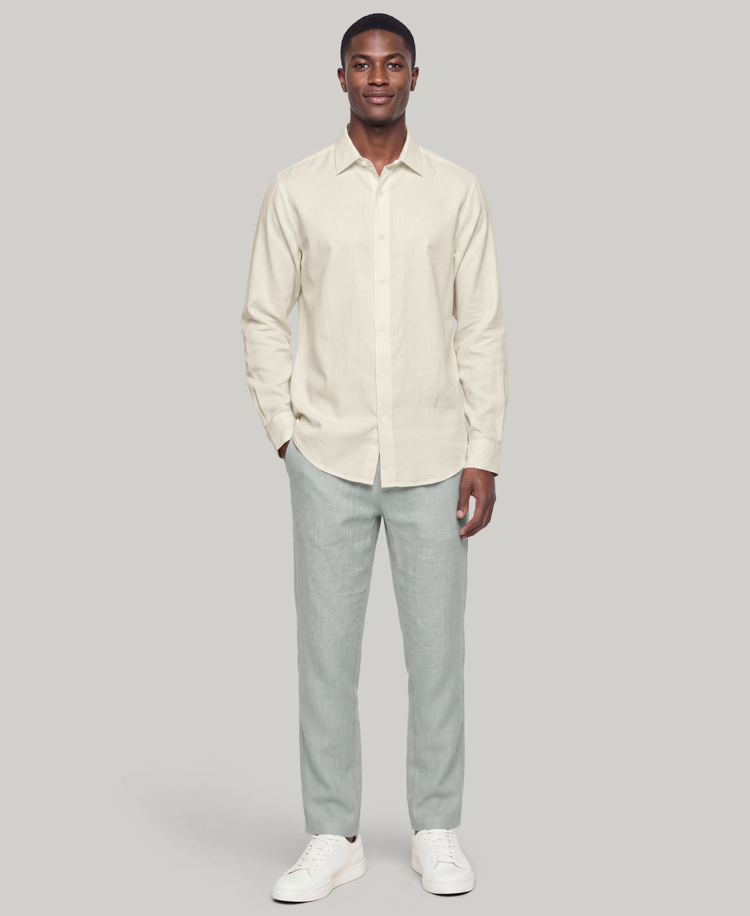 Linen Blend Wrinkle-Resistant Shirt (Rainy Day) 