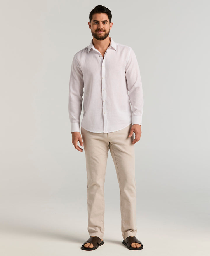 Linen Blend Wrinkle-Resistant Shirt (Brilliant White) 