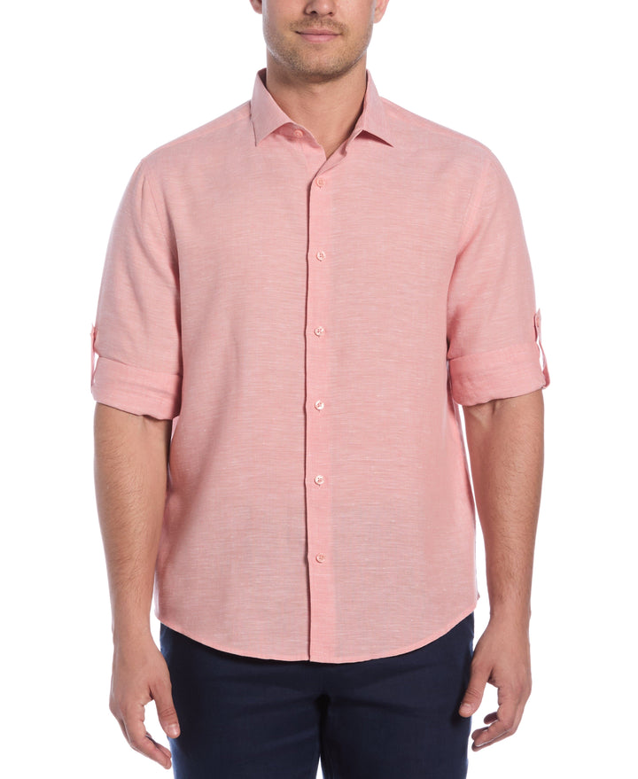 Linen Blend Wrinkle-Resistant Shirt (Terra Cotta) 