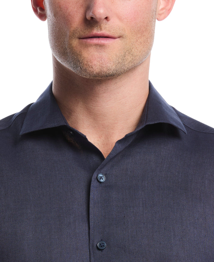 Linen Blend Wrinkle-Resistant Shirt (Mood Indigo) 