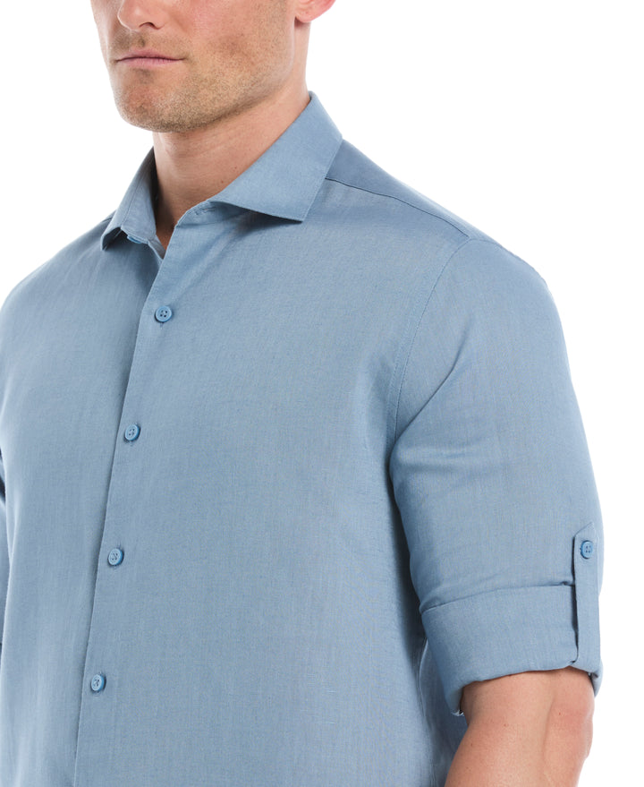 Linen Blend Wrinkle-Resistant Shirt (Windward Blue) 
