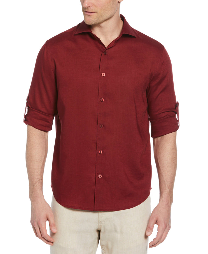 Linen Blend Wrinkle-Resistant Shirt (Cabernet) 
