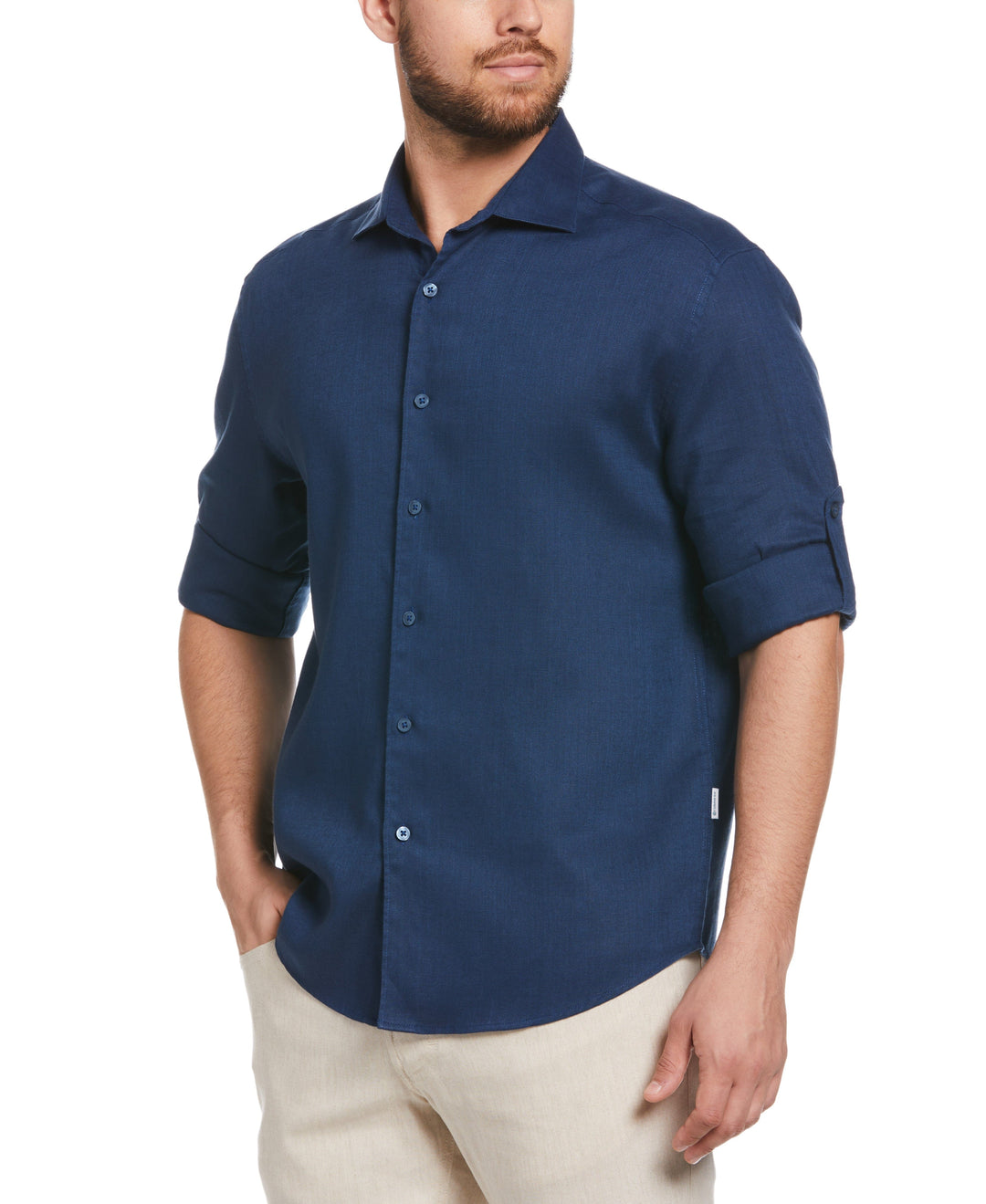 Linen Blend Wrinkle-Resistant Shirt (Insignia Blue) 