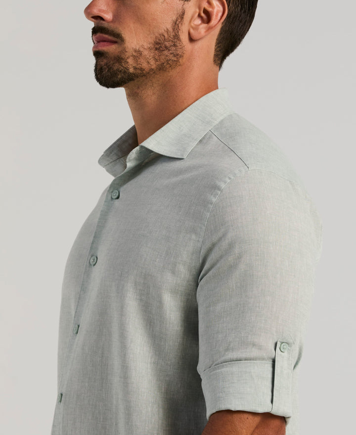 Linen Blend Wrinkle-Resistant Shirt (Blue Surf) 