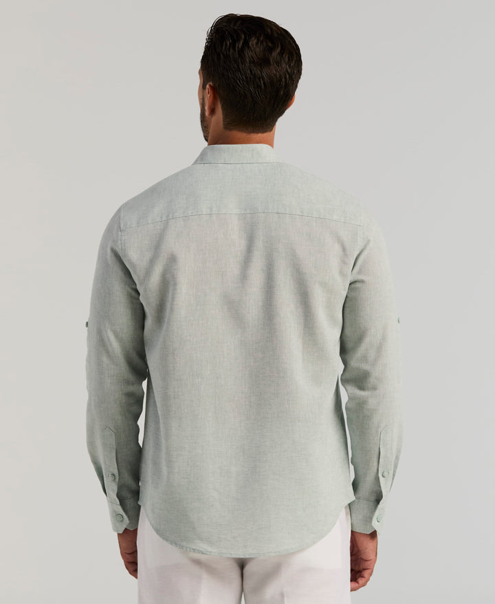 Linen Blend Wrinkle-Resistant Shirt (Blue Surf) 