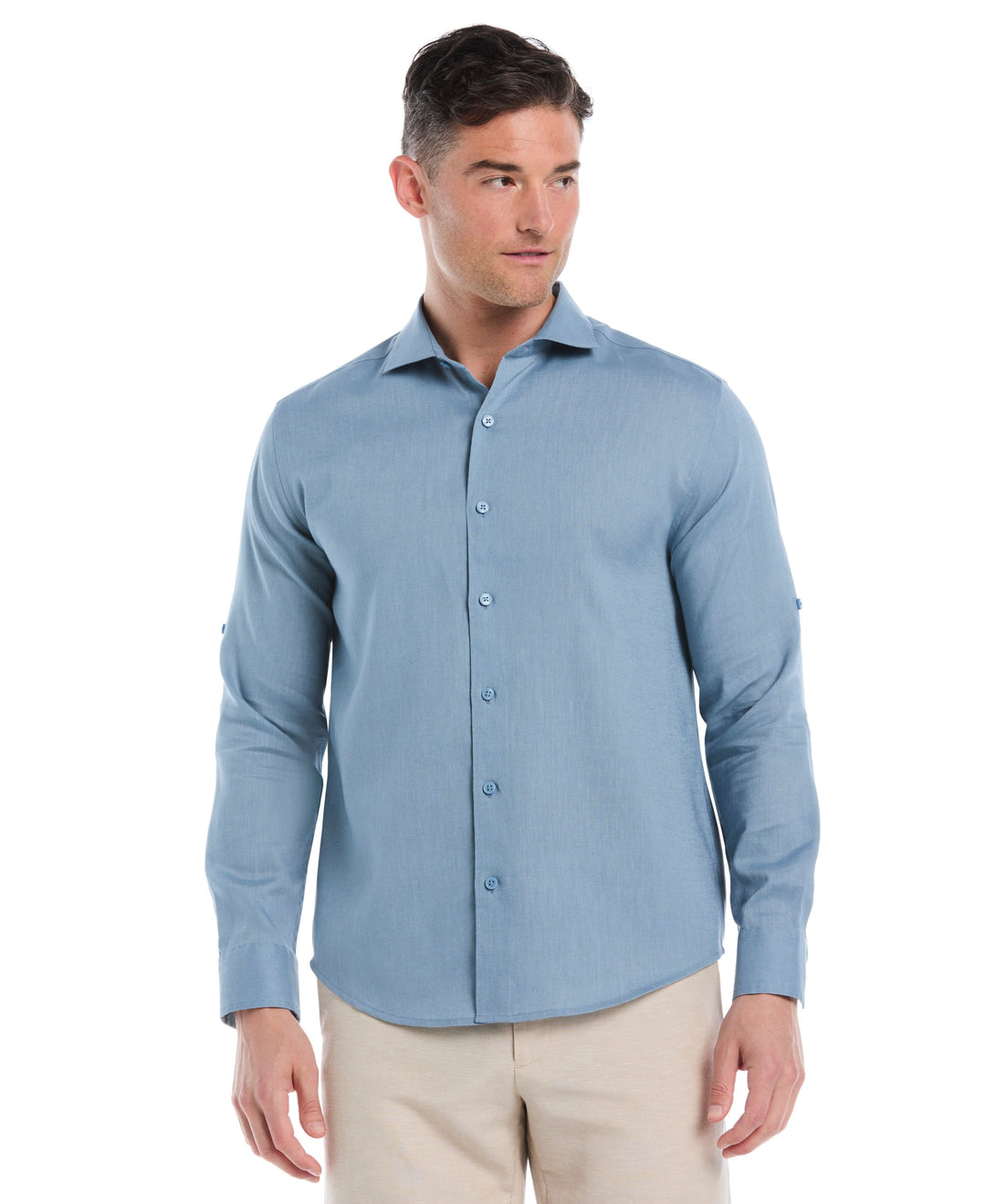 Linen Blend Wrinkle-Resistant Shirt (Windward Blue) 