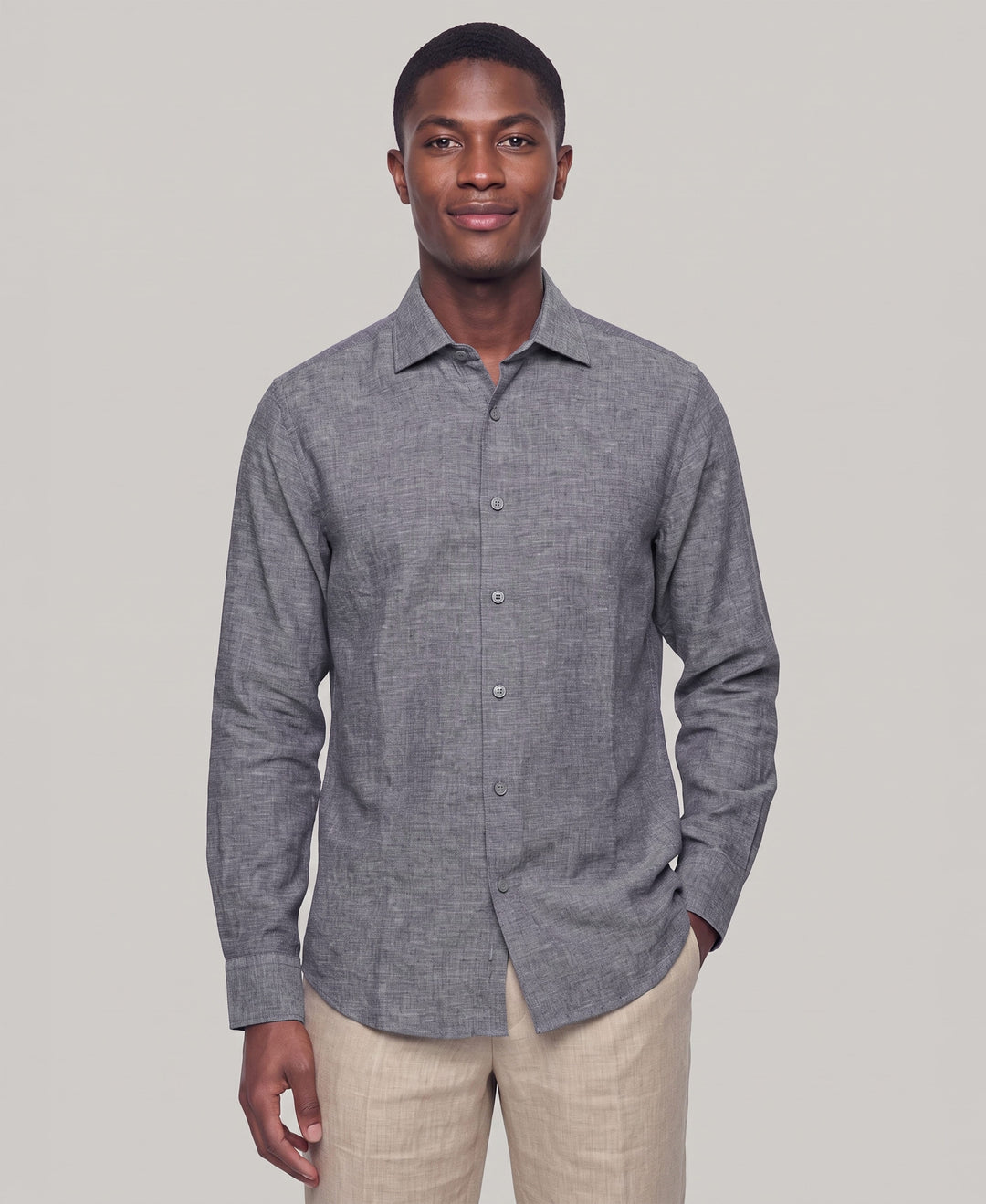 Linen Blend Wrinkle-Resistant Shirt (Dress Blues) 