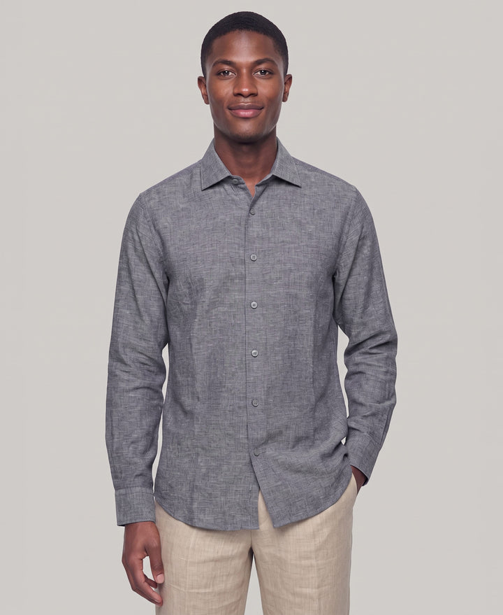 Linen Blend Wrinkle-Resistant Shirt (Dress Blues) 