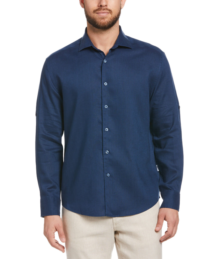 Linen Blend Wrinkle-Resistant Shirt (Insignia Blue) 