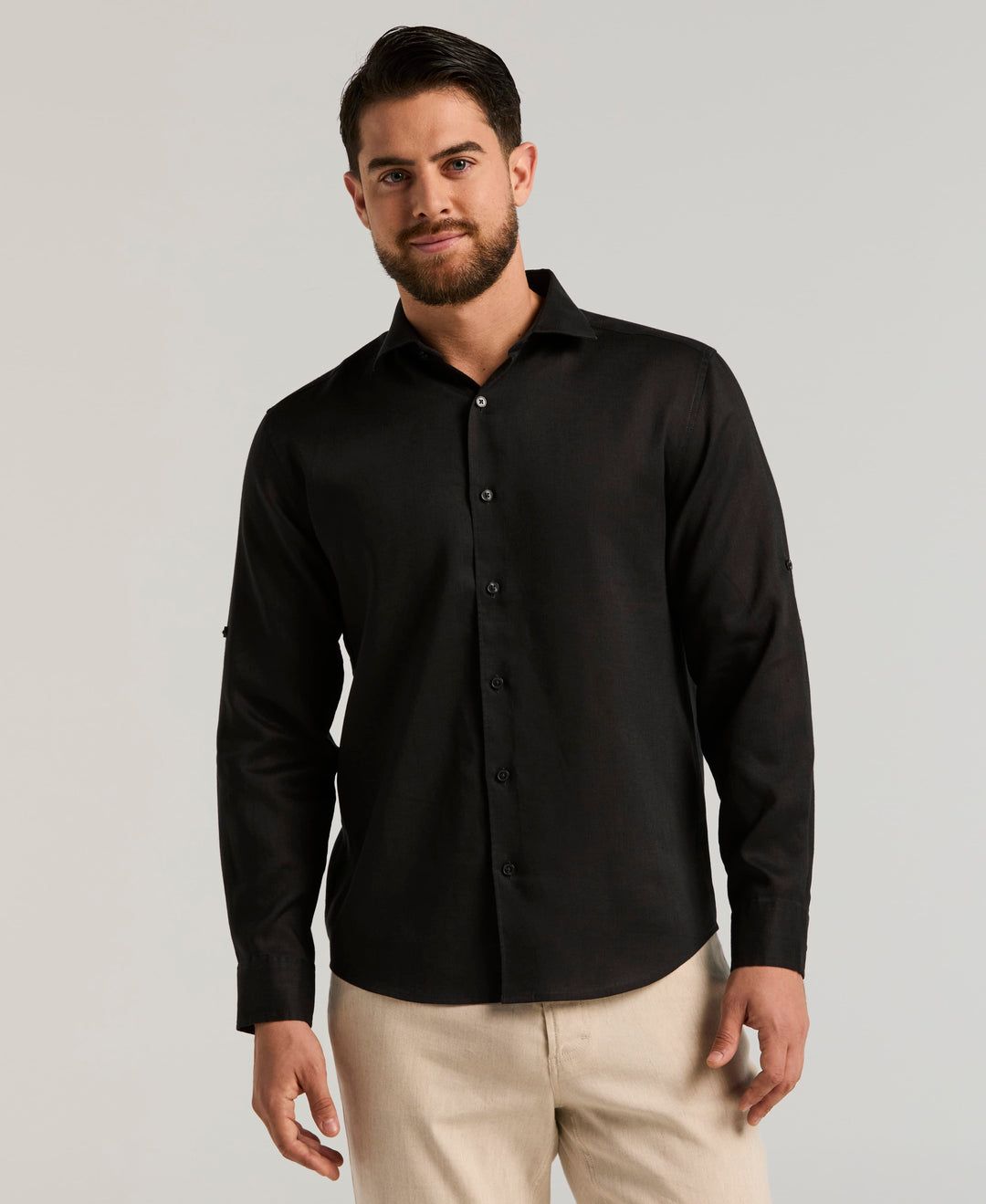 Linen Blend Wrinkle-Resistant Shirt (Jet Black) 