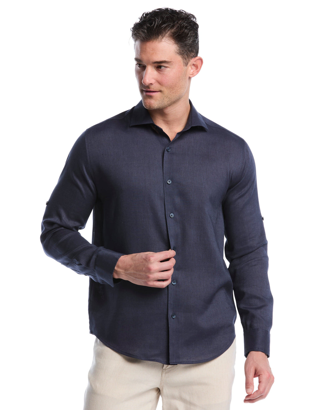 Linen Blend Wrinkle-Resistant Shirt (Mood Indigo) 