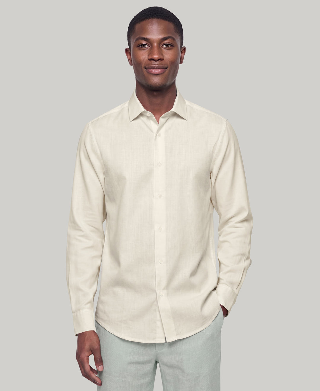 Linen Blend Wrinkle-Resistant Shirt (Rainy Day) 