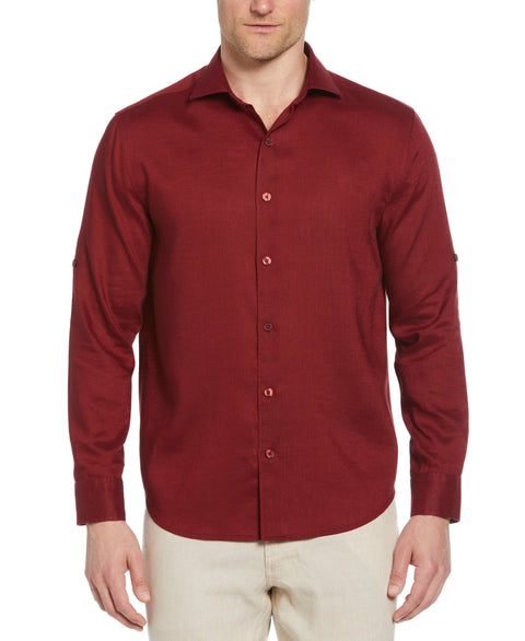 Travelselect™ Linen-Blend Rolled Sleeve Shirt (Cabernet) 