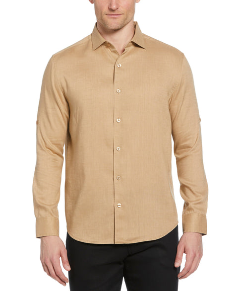 Travelselect™ Linen-Blend Rolled Sleeve Shirt (Cornstalk) 