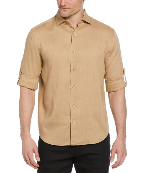 Travelselect™ Linen-Blend Rolled Sleeve Shirt (Cornstalk) 