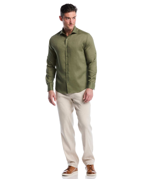 Linen Blend Wrinkle-Resistant Shirt (Olivine) 
