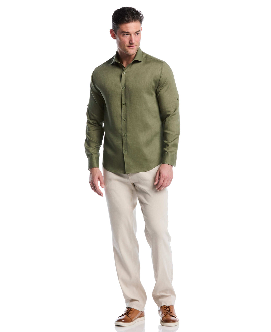 Linen Blend Wrinkle-Resistant Shirt (Olivine) 