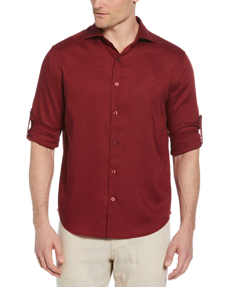 Travelselect™ Linen-Blend Rolled Sleeve Shirt (Cabernet) 